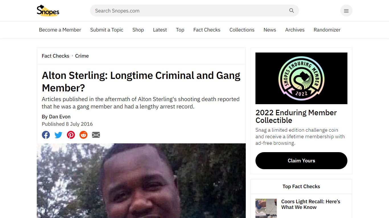 Alton Sterling: Longtime Criminal and Gang Member? | Snopes.com