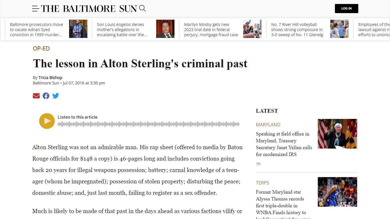 The lesson in Alton Sterling's criminal past – Baltimore Sun